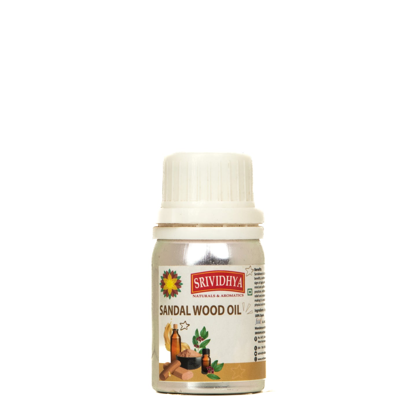 Srividhya Sandalwood Oil - 50ml | Pure Fragrance Oil for Pooja, Aroma & Skin Care