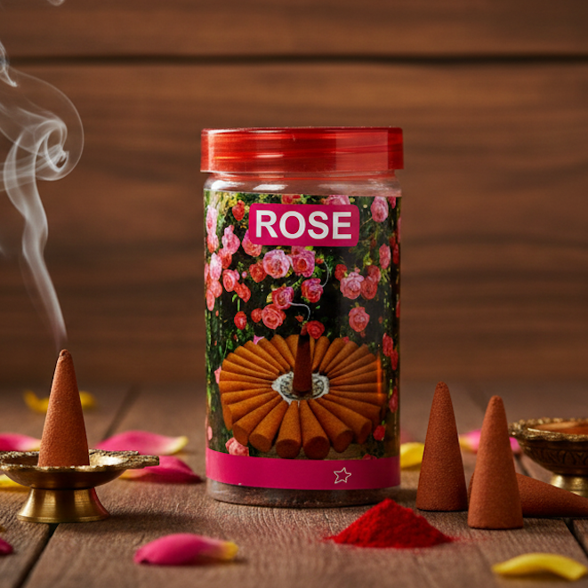 Srividhya Rose Dhoop Cones - 150g | Cone Dhoop for Pooja & Home Fragrance