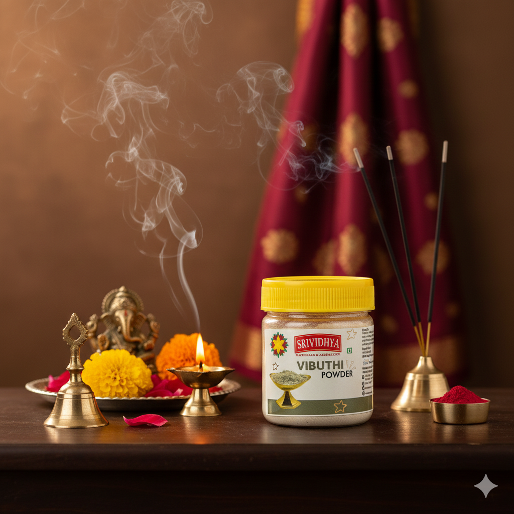 Srividhya Vibuthi with Javathu - 50g | Scented Sacred Ash for Pooja & Meditation