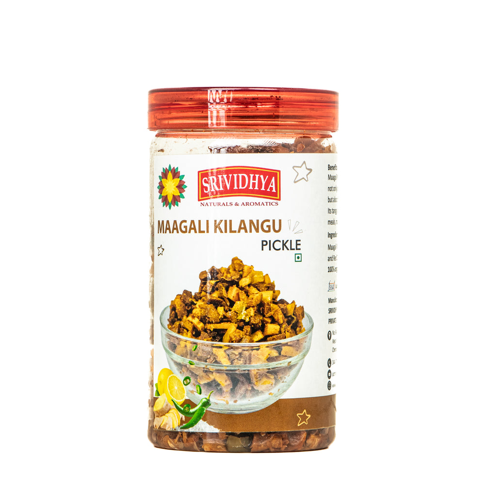 Srividhya Naturals Maagali Kilangu Pickle made from traditional herbal Maagali root with authentic South Indian spices.