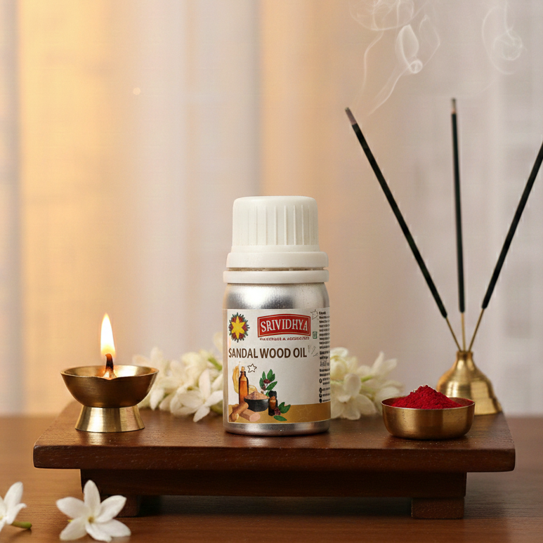 Srividhya Sandalwood Oil - 50ml | Pure Fragrance Oil for Pooja, Aroma & Skin Care