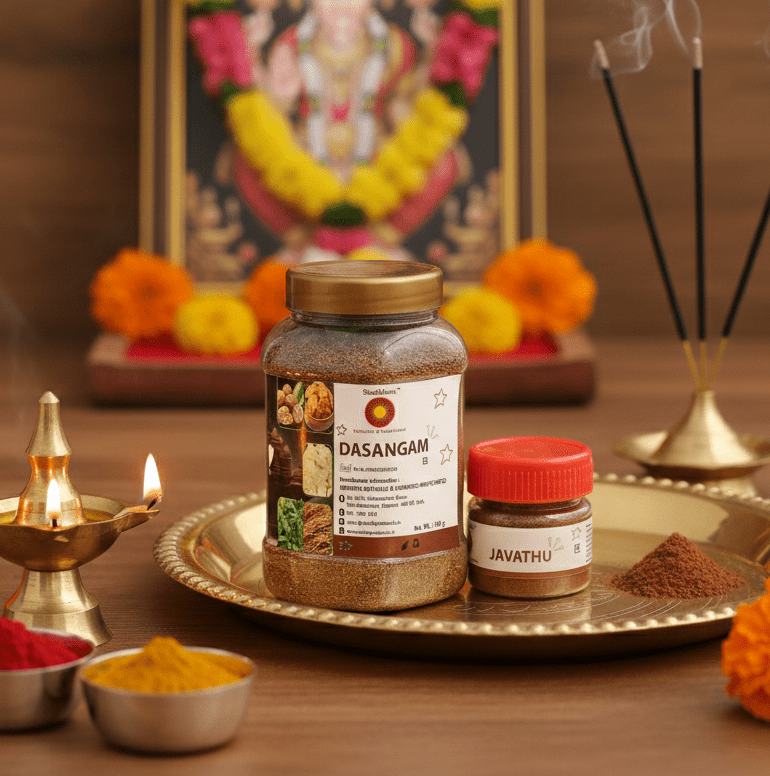 SRIVIDHYA Dasangam & Javathu Combo – Traditional Fragrance Powders for Pooja & Abhishekam